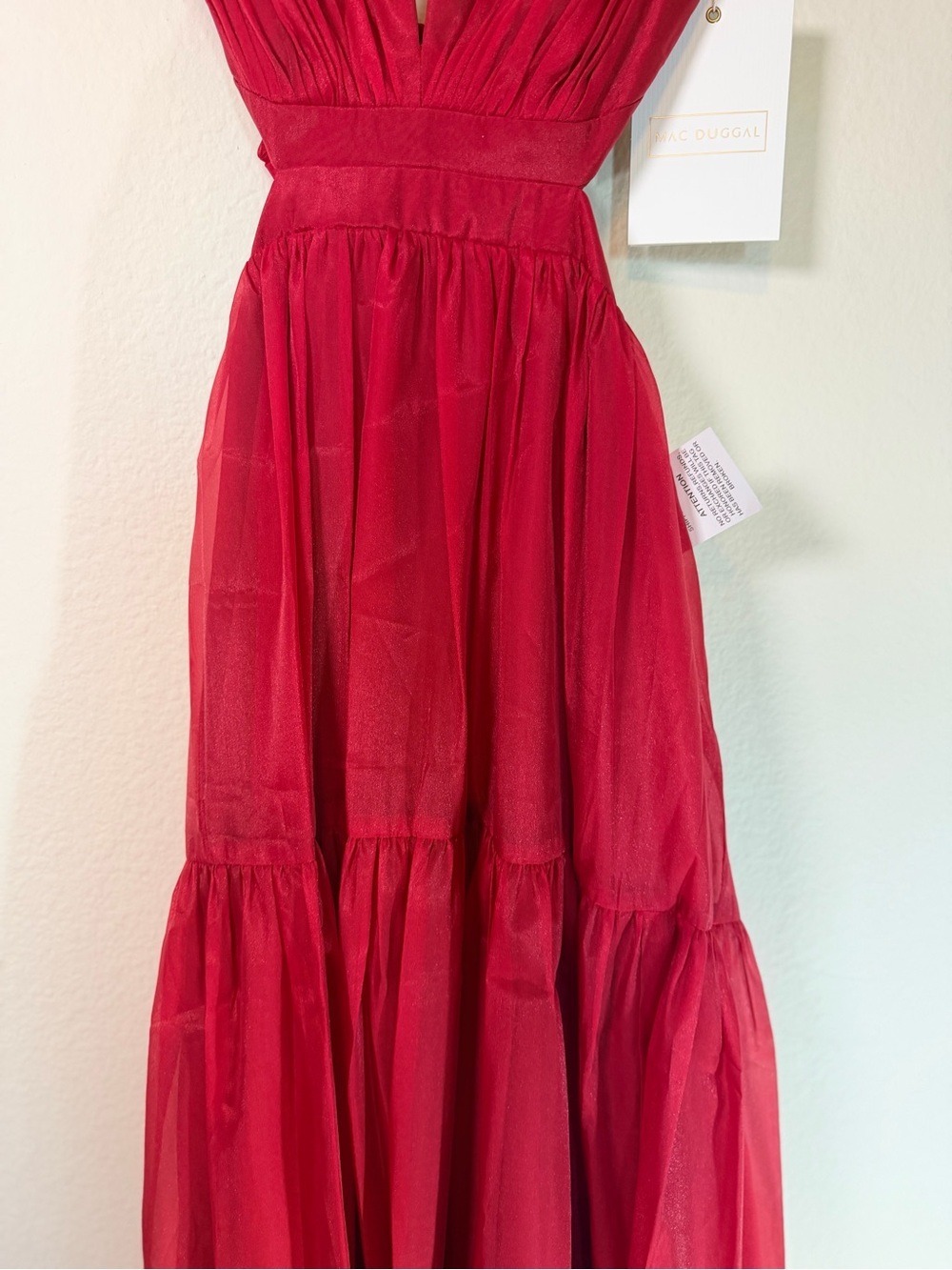 NWT Mac Duggal 49528 Wine Organza Ruffle Plunge Tie Back Maxi Gown Sz 2 - Picture 4 of 15